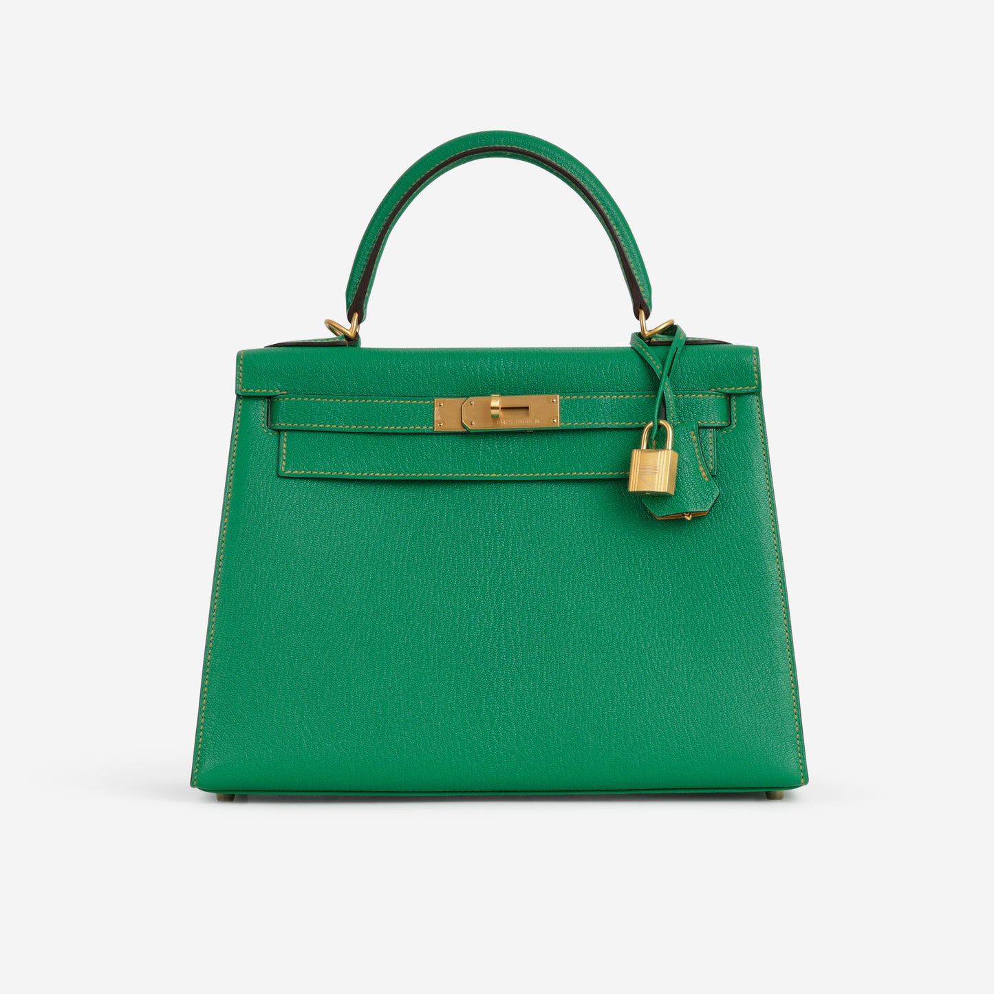 Hermès HSS Kelly 28 - Menthe Chevre / Jaune De Naples Interior | Brushed Gold Hardware