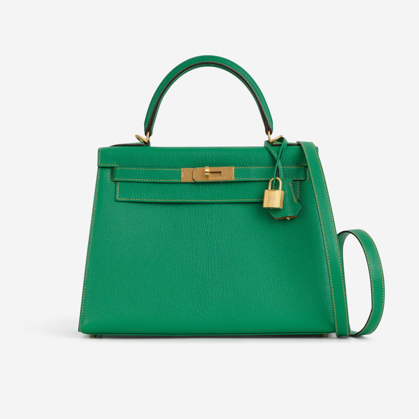 Hermès HSS Kelly 28 - Menthe Chevre / Jaune De Naples Interior | Brushed Gold Hardware