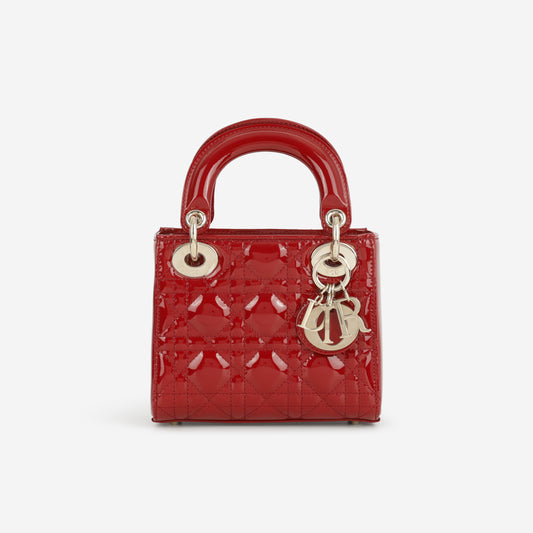 Dior Mini Lady Dior - Cherry Red Patent | Champagne Gold Hardware