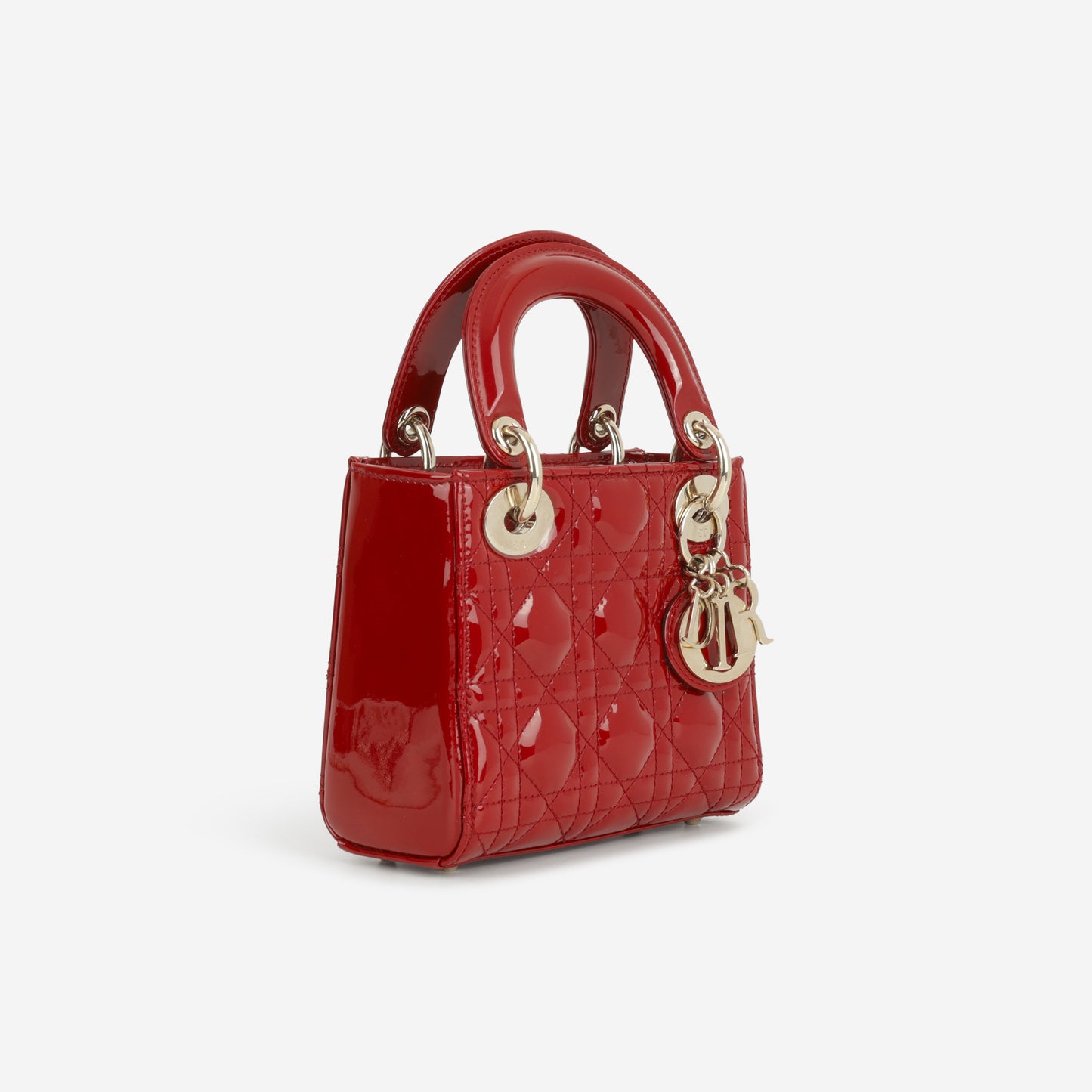 Dior Mini Lady Dior - Cherry Red Patent | Champagne Gold Hardware