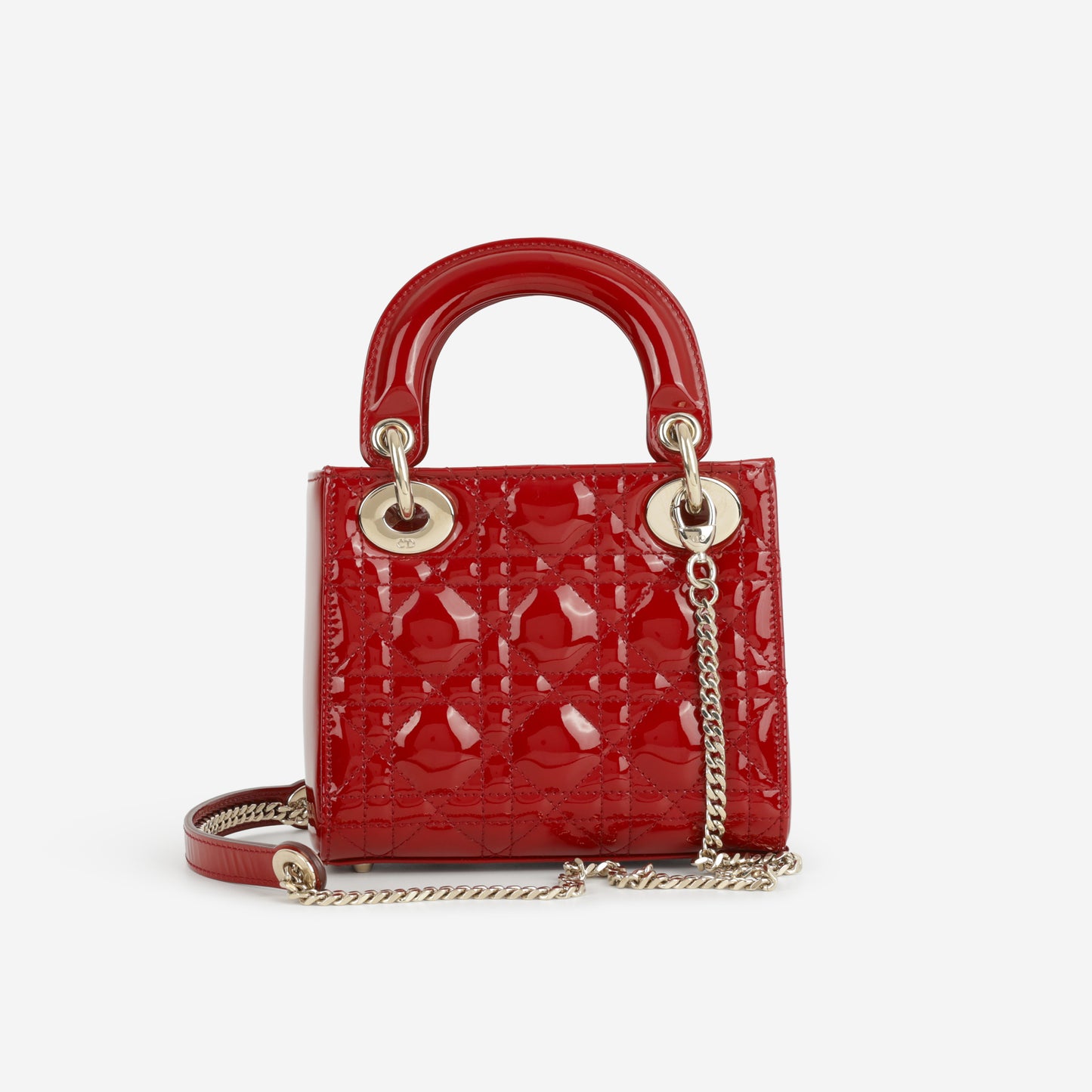Dior Mini Lady Dior - Cherry Red Patent | Champagne Gold Hardware