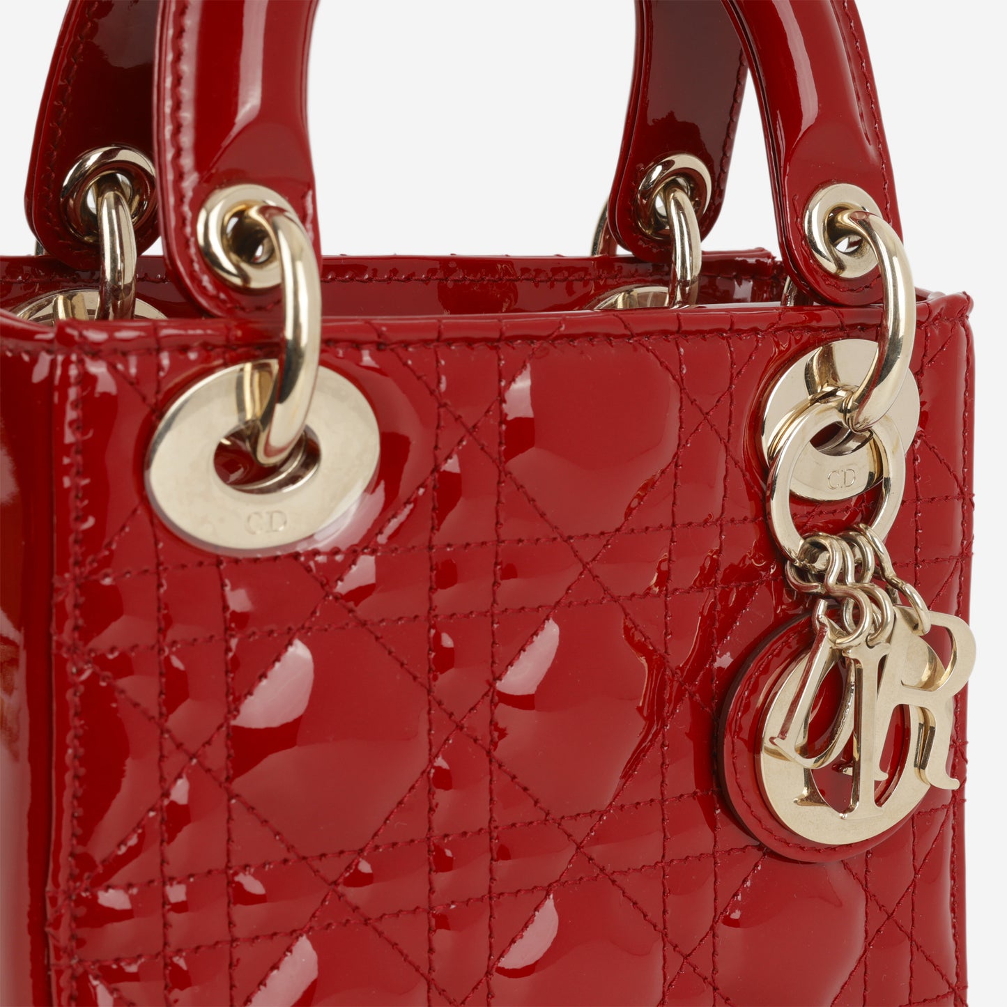 Dior Mini Lady Dior - Cherry Red Patent | Champagne Gold Hardware