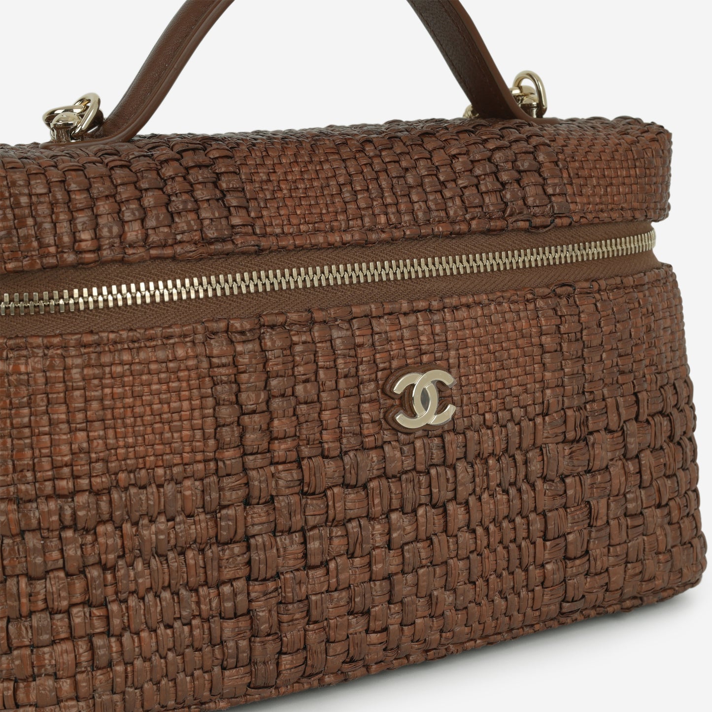 Chanel Classic Vanity with Chain - Brown Raffia | Champagne Gold Hardware - Bagista