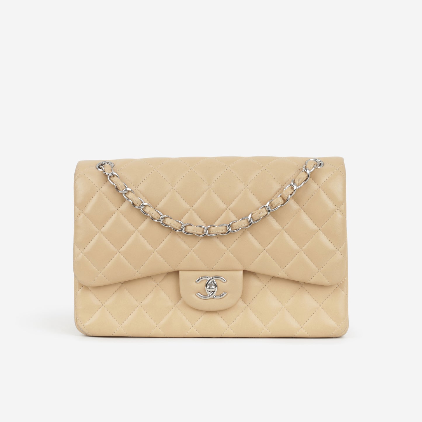 Chanel Classic Jumbo Double Flap - Beige Lambskin | Silver Hardware - Bagista
