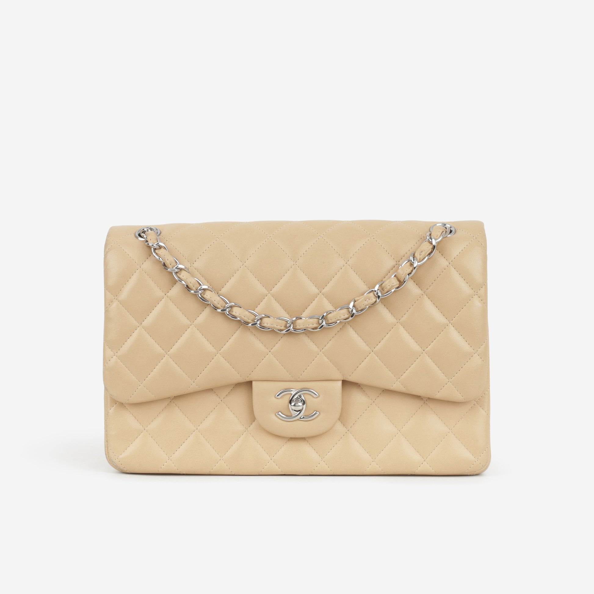 Chanel Classic Jumbo Double Flap - Beige Lambskin | Silver Hardware - Bagista