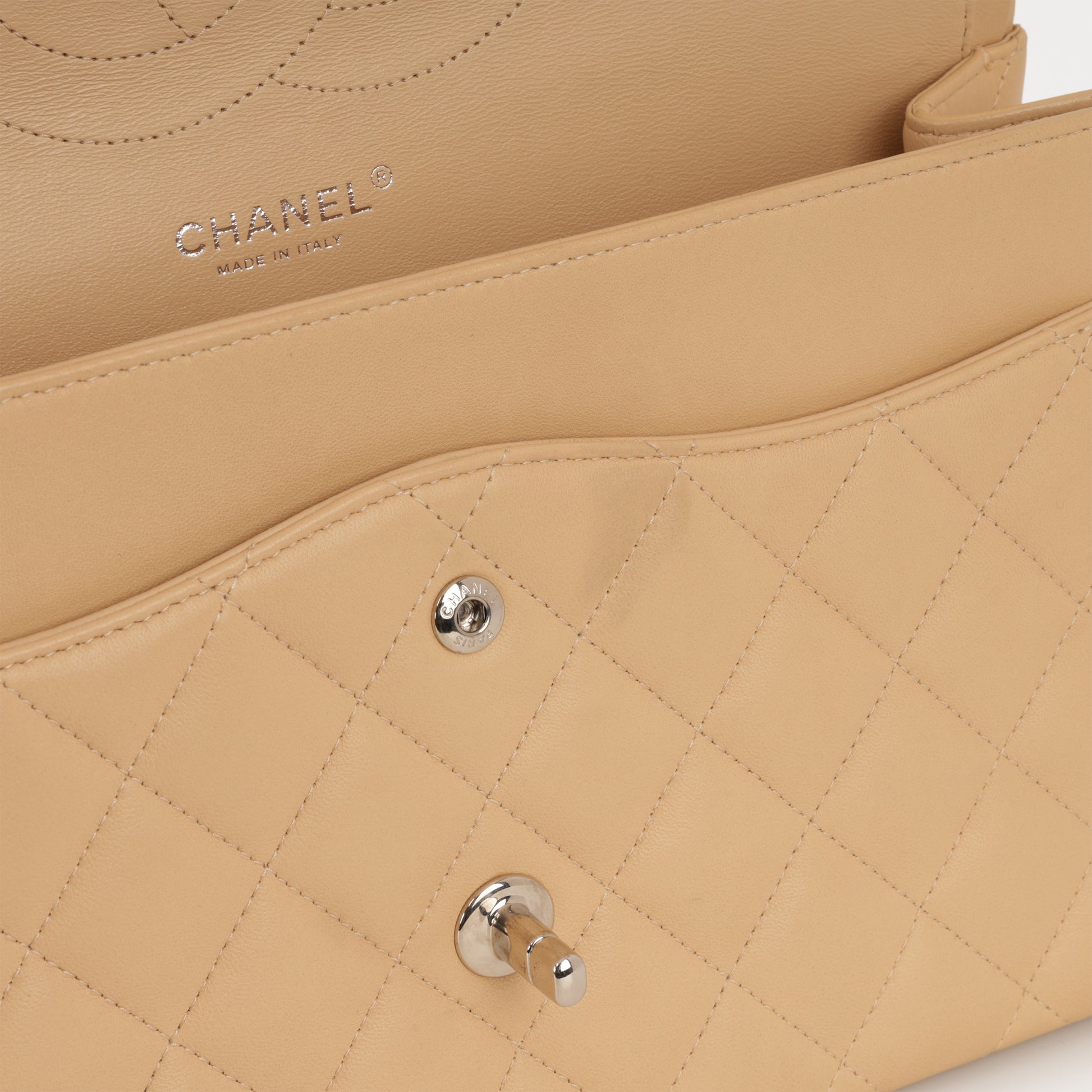 Chanel Classic Jumbo Double Flap - Beige Lambskin | Silver Hardware - Bagista