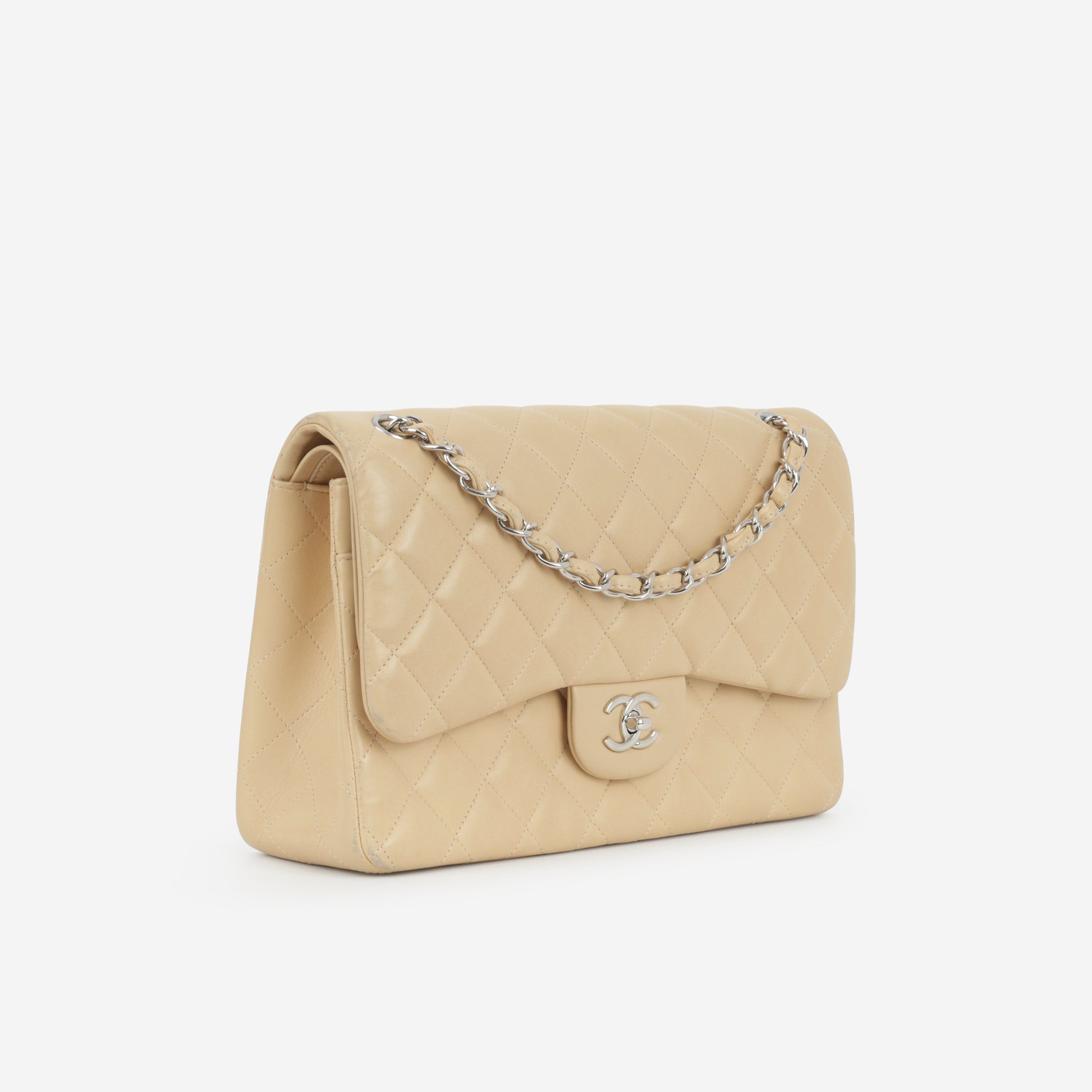 Chanel Classic Jumbo Double Flap - Beige Lambskin | Silver Hardware - Bagista