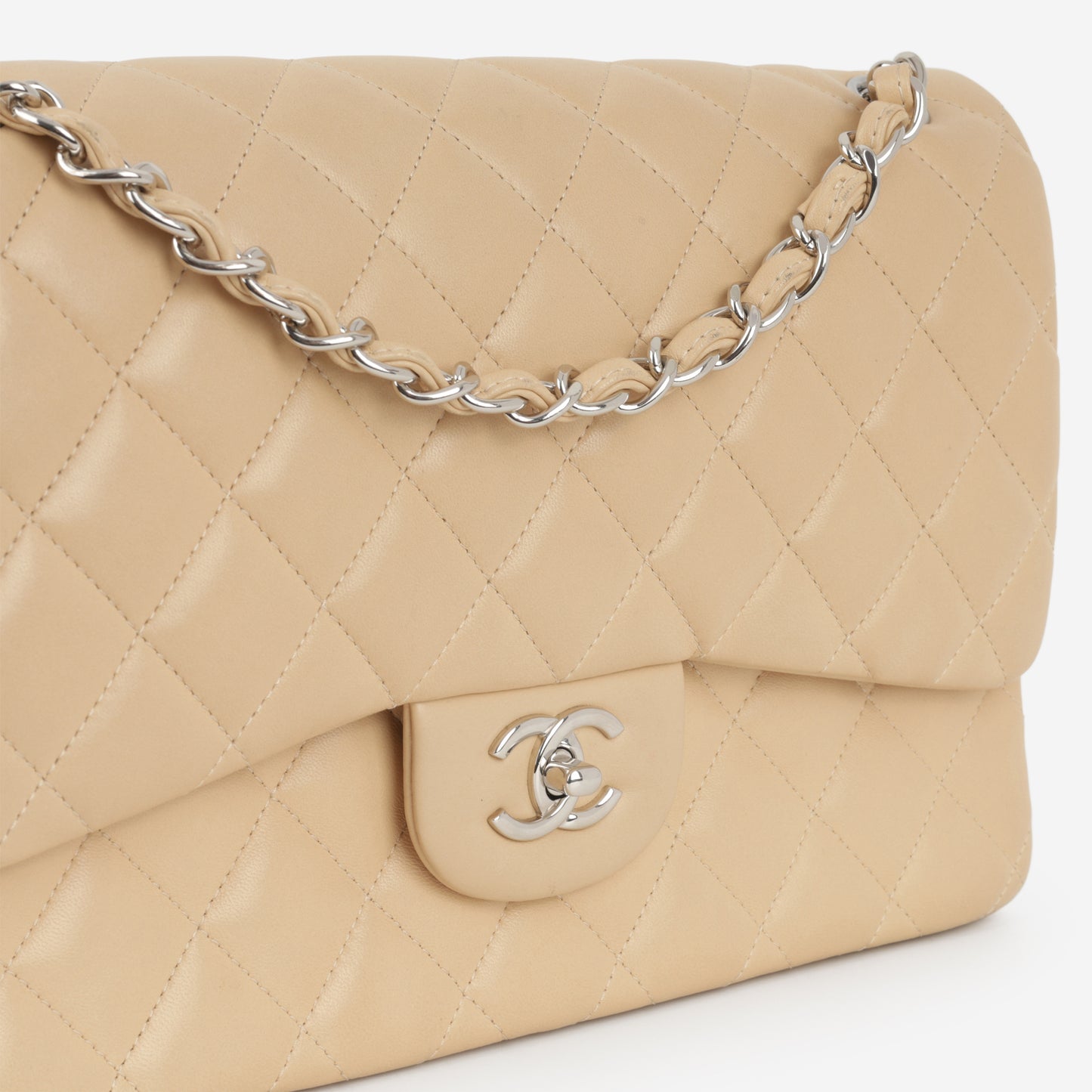 Chanel Classic Jumbo Double Flap - Beige Lambskin | Silver Hardware - Bagista