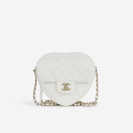 Chanel Large Heart Bag - White Lambskin | Champagne Gold Hardware