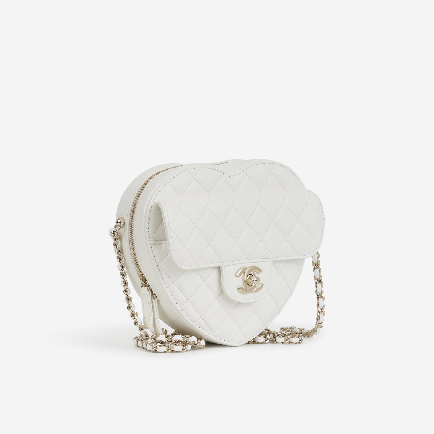 Chanel Large Heart Bag - White Lambskin | Champagne Gold Hardware