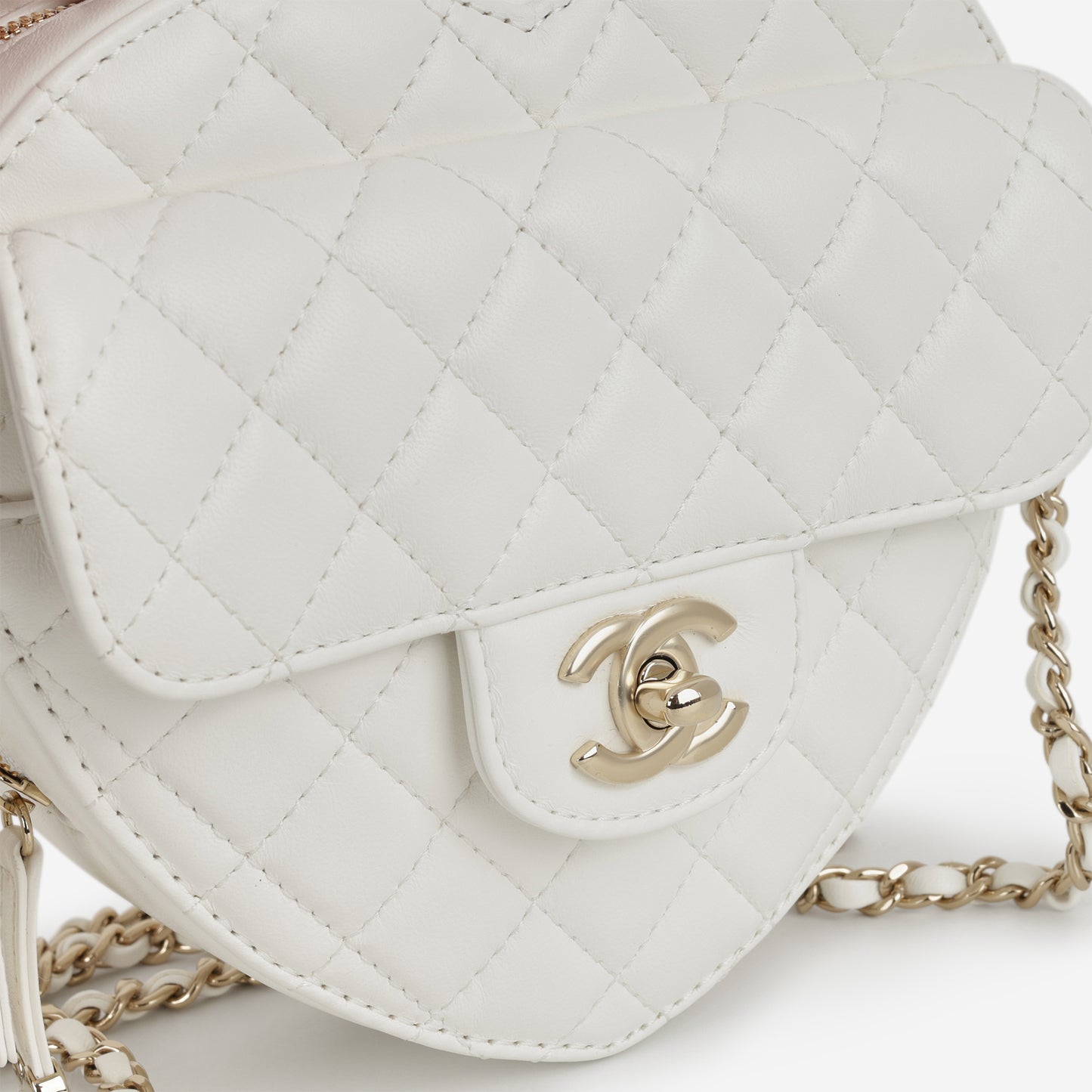 Chanel Large Heart Bag - White Lambskin | Champagne Gold Hardware