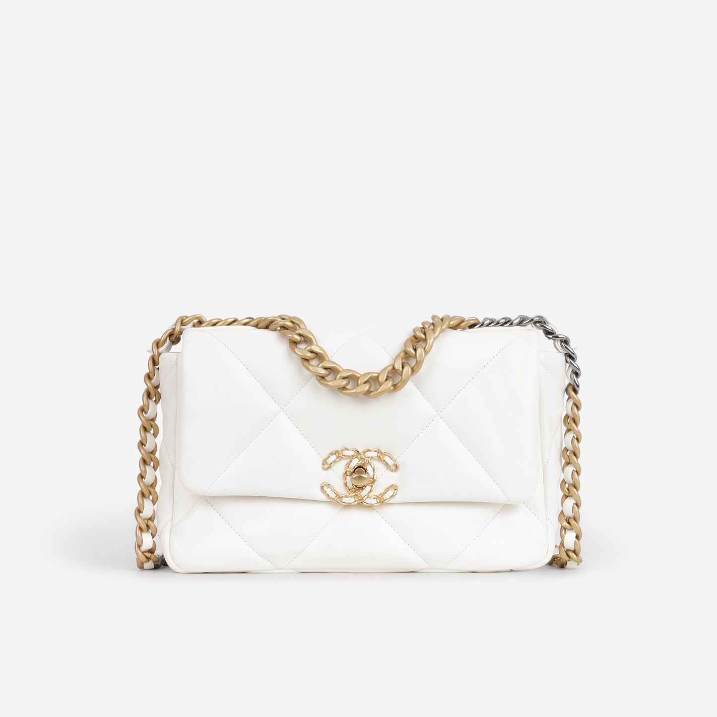 Chanel Small 19 Flap - White Lambskin | Gold Hardware - Bagista