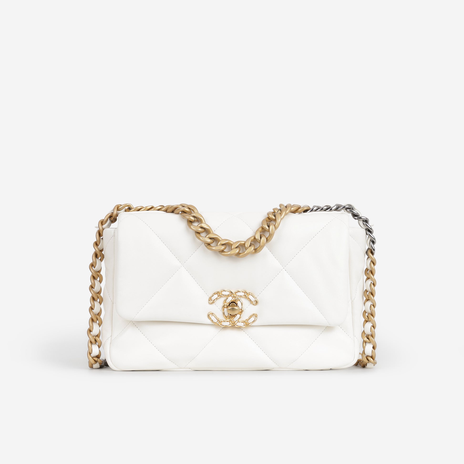 Chanel Small 19 Flap - White Lambskin | Gold Hardware - Bagista