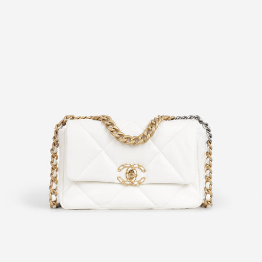 Chanel Small 19 Flap - White Lambskin | Gold Hardware
