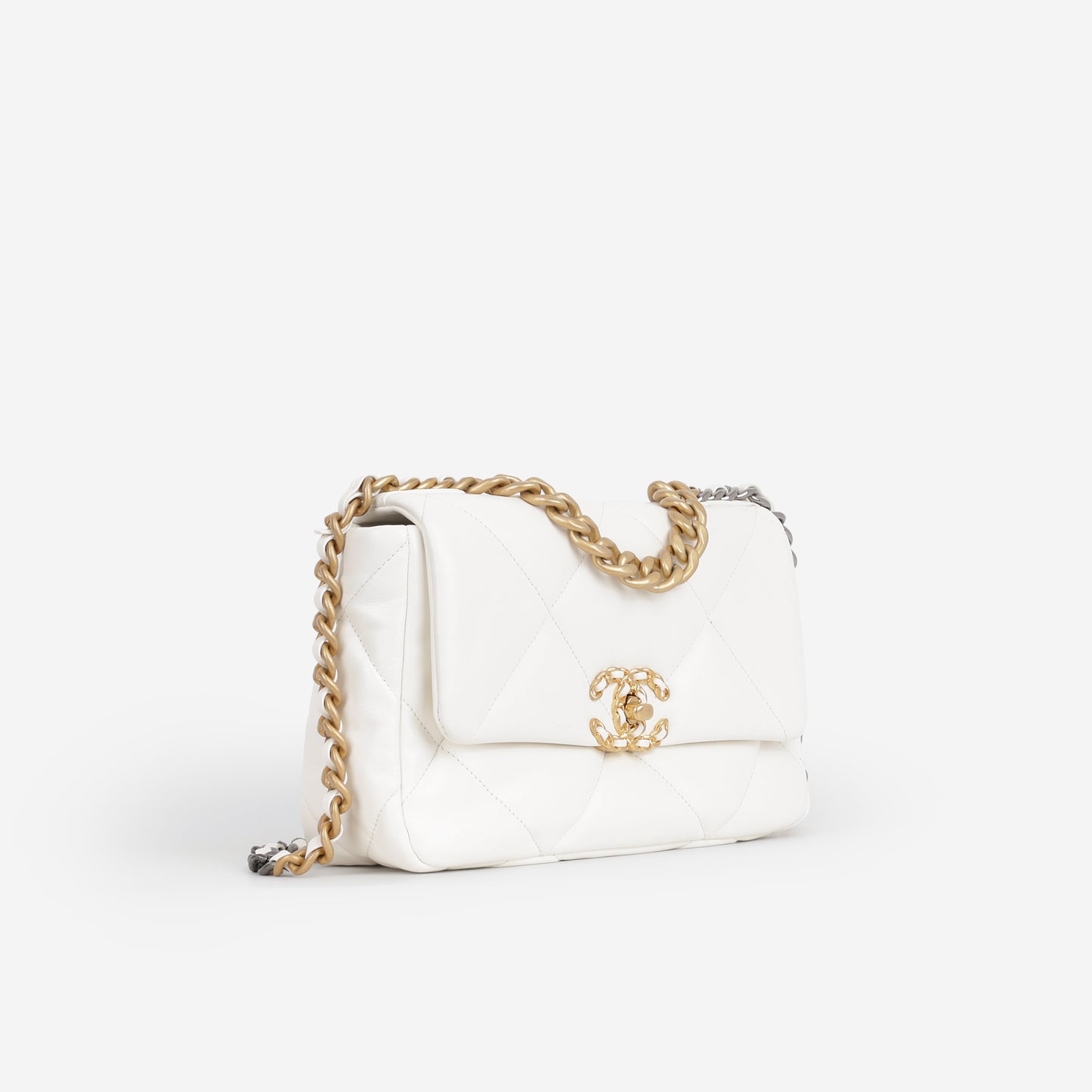 Chanel Small 19 Flap - White Lambskin | Gold Hardware - Bagista