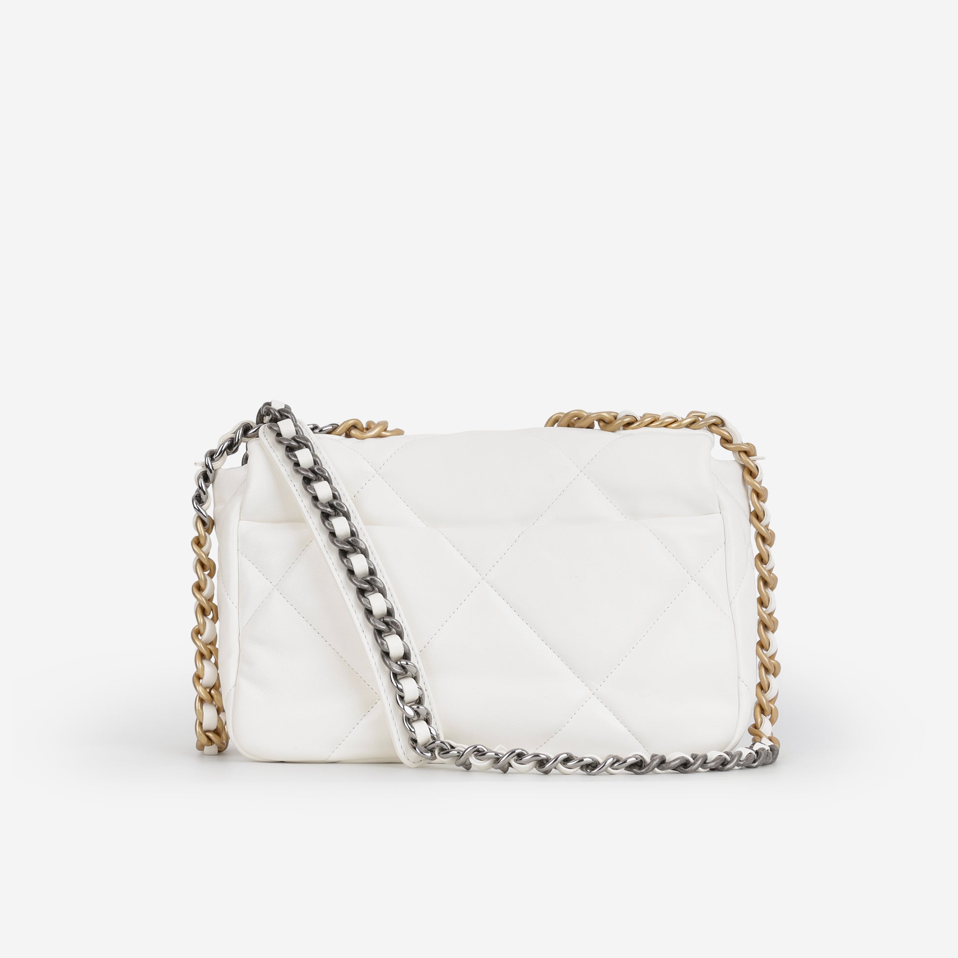 Chanel Small 19 Flap - White Lambskin | Gold Hardware - Bagista