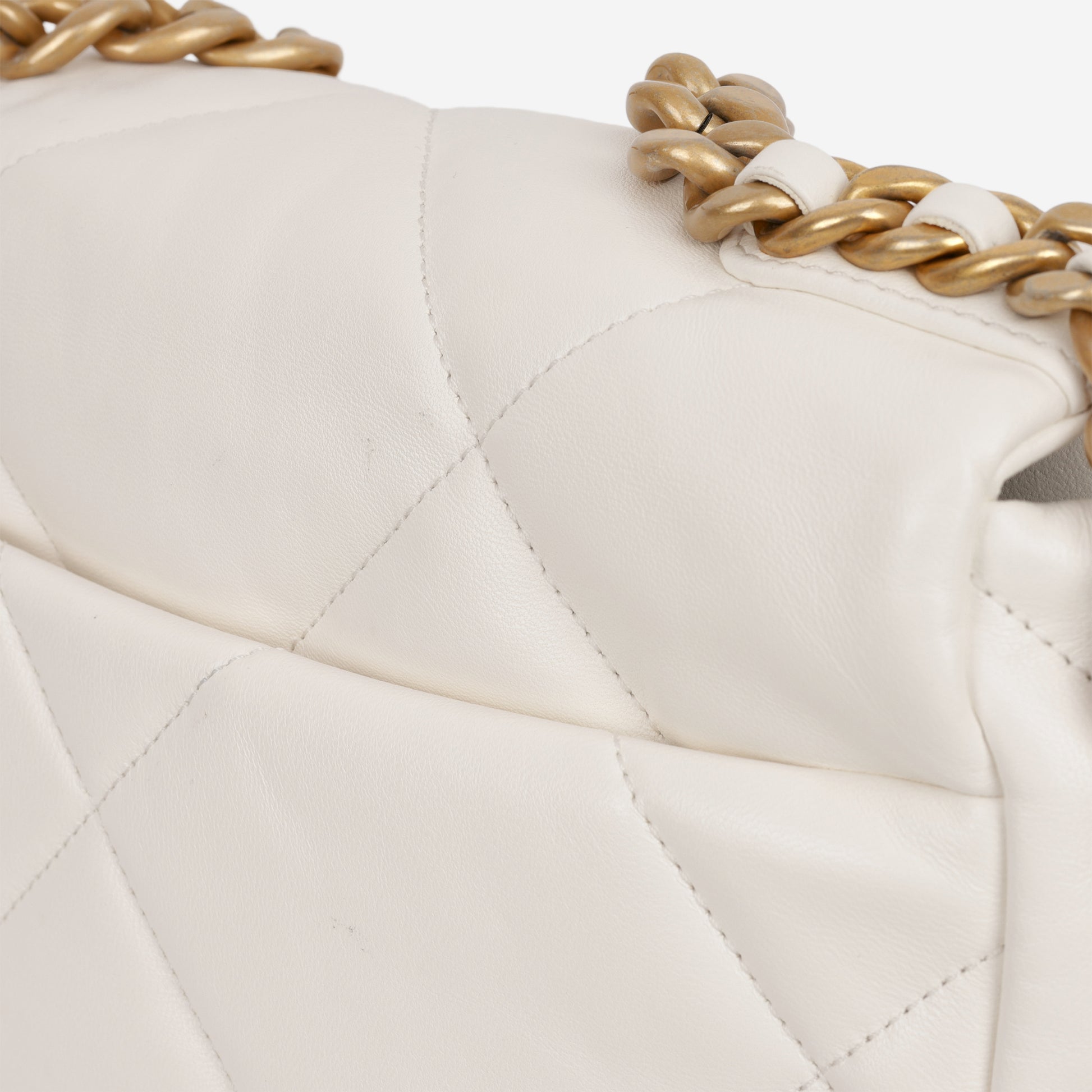 Chanel Small 19 Flap - White Lambskin | Gold Hardware - Bagista