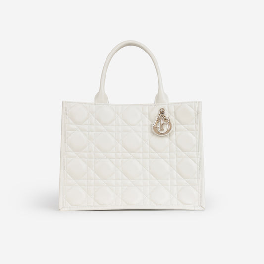 Dior Medium Book Tote - Latte Cannage Calfskin | Champagne Gold Hardware