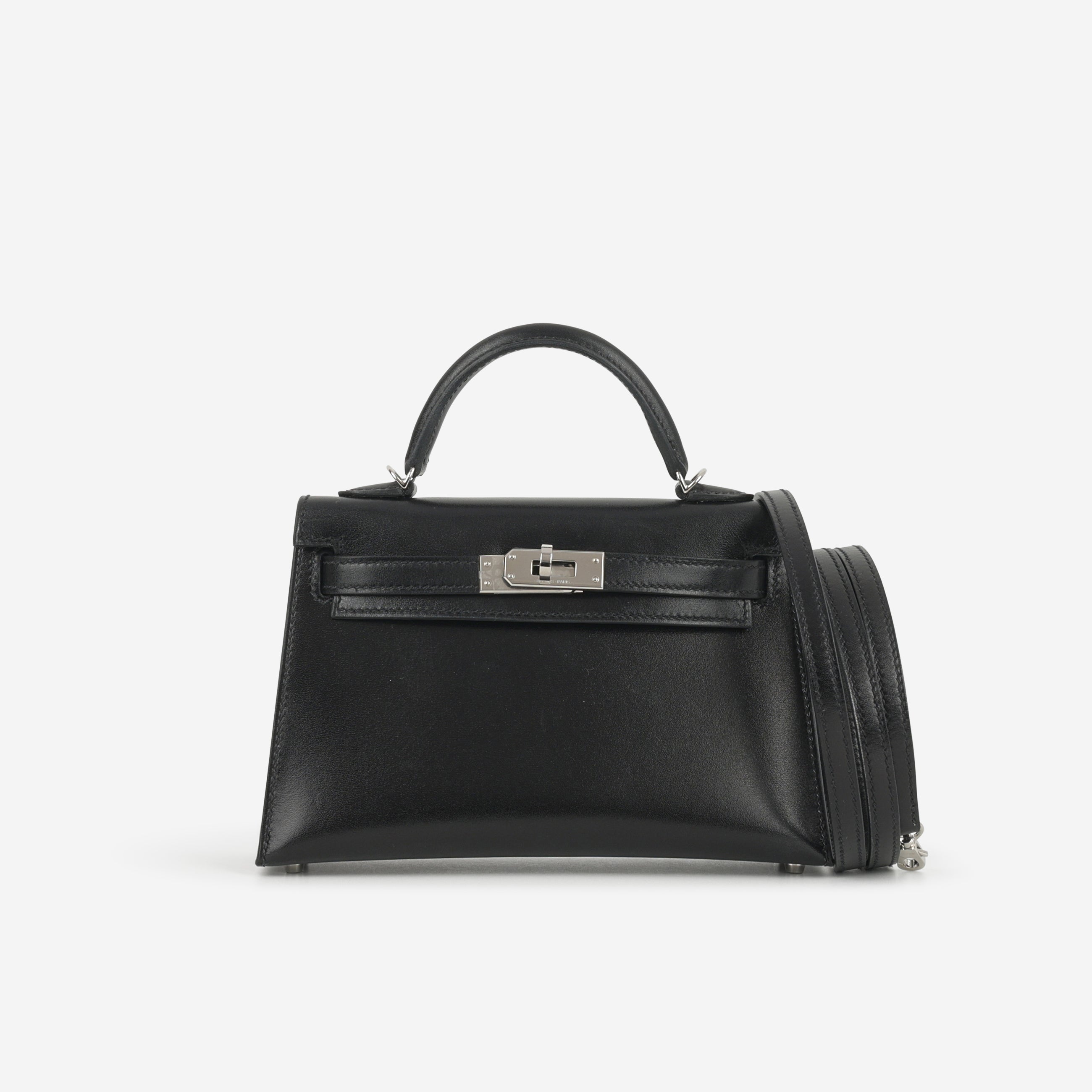 Hermès Mini Kelly 20 Black Box Calf PHW - Authentic Luxury Bag