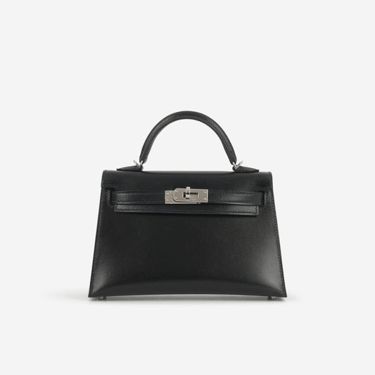 Hermès Mini Kelly - Black Box Calf | Palladium Hardware - Bagista