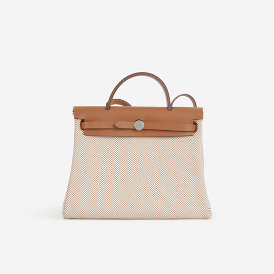 Hermès Herbag 31 - Ecru Viking Criss Toile Canvas / Naturel Sable Hunter | Palladium Hardware - Bagista