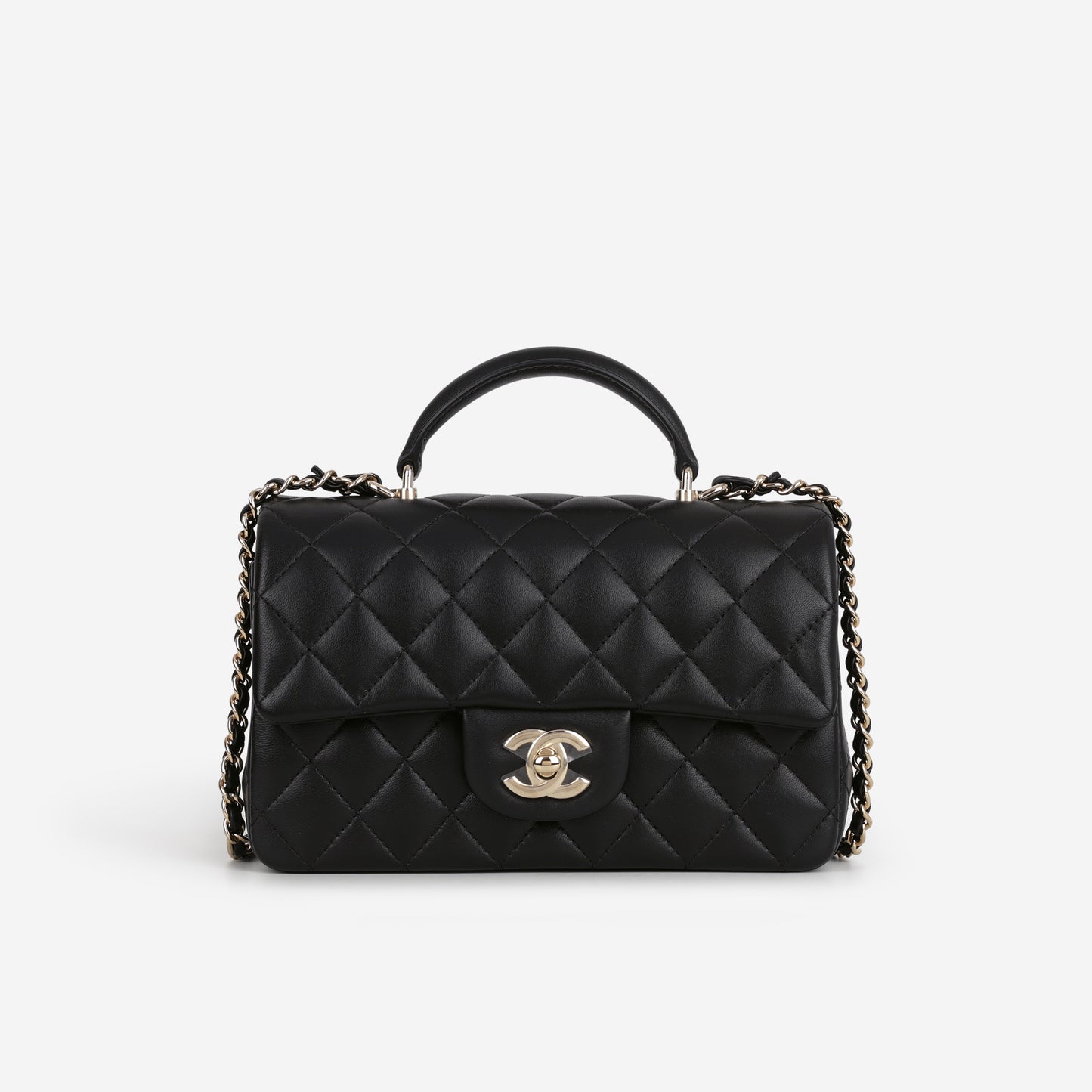 Chanel Mini Rectangular Top Handle - Black Lambskin | Champagne Gold Hardware - Bagista
