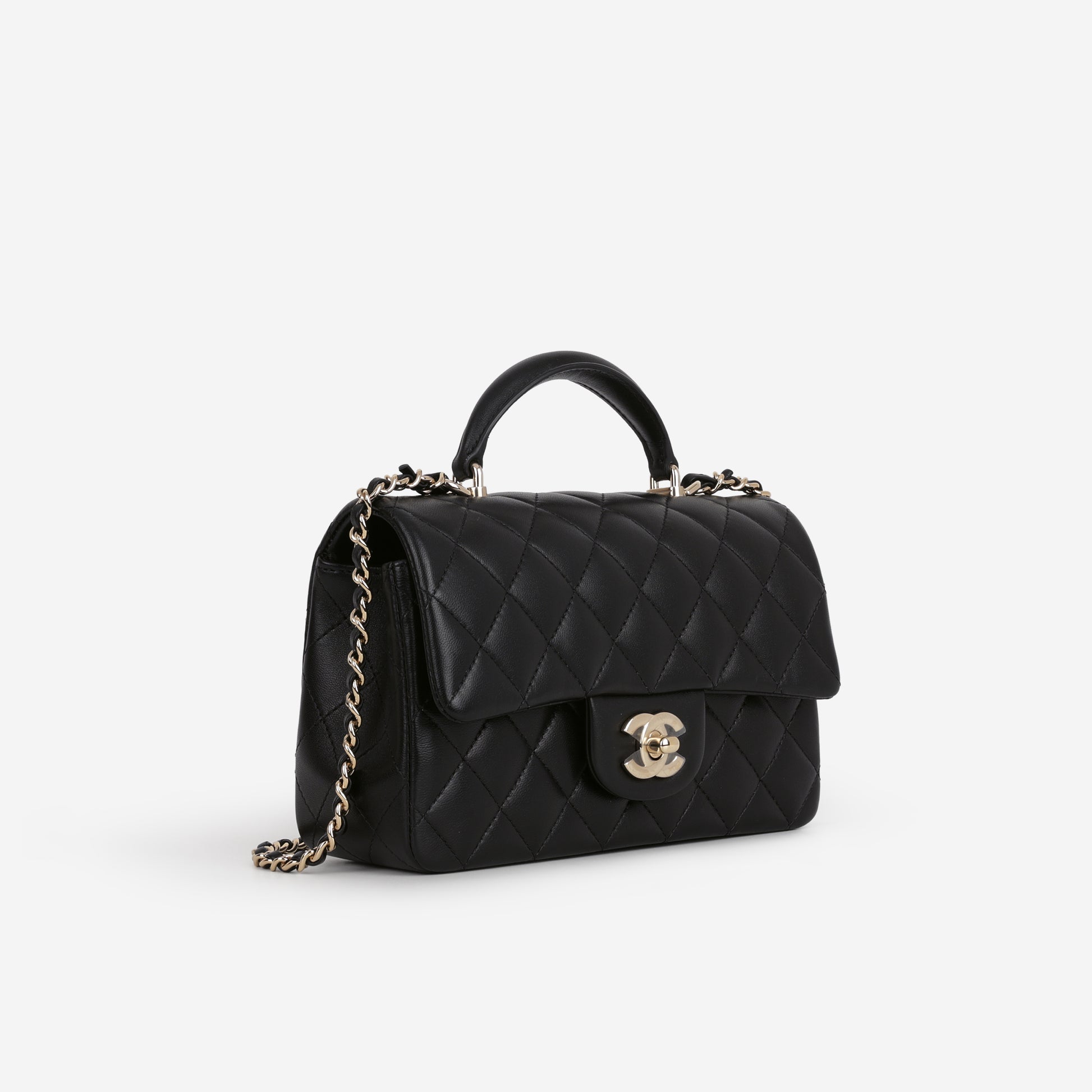 Chanel Mini Rectangular Top Handle - Black Lambskin | Champagne Gold Hardware - Bagista