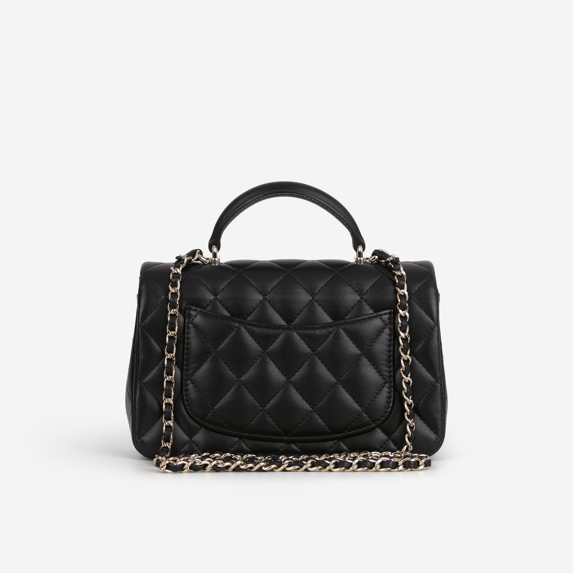 Chanel Mini Rectangular Top Handle - Black Lambskin | Champagne Gold Hardware - Bagista