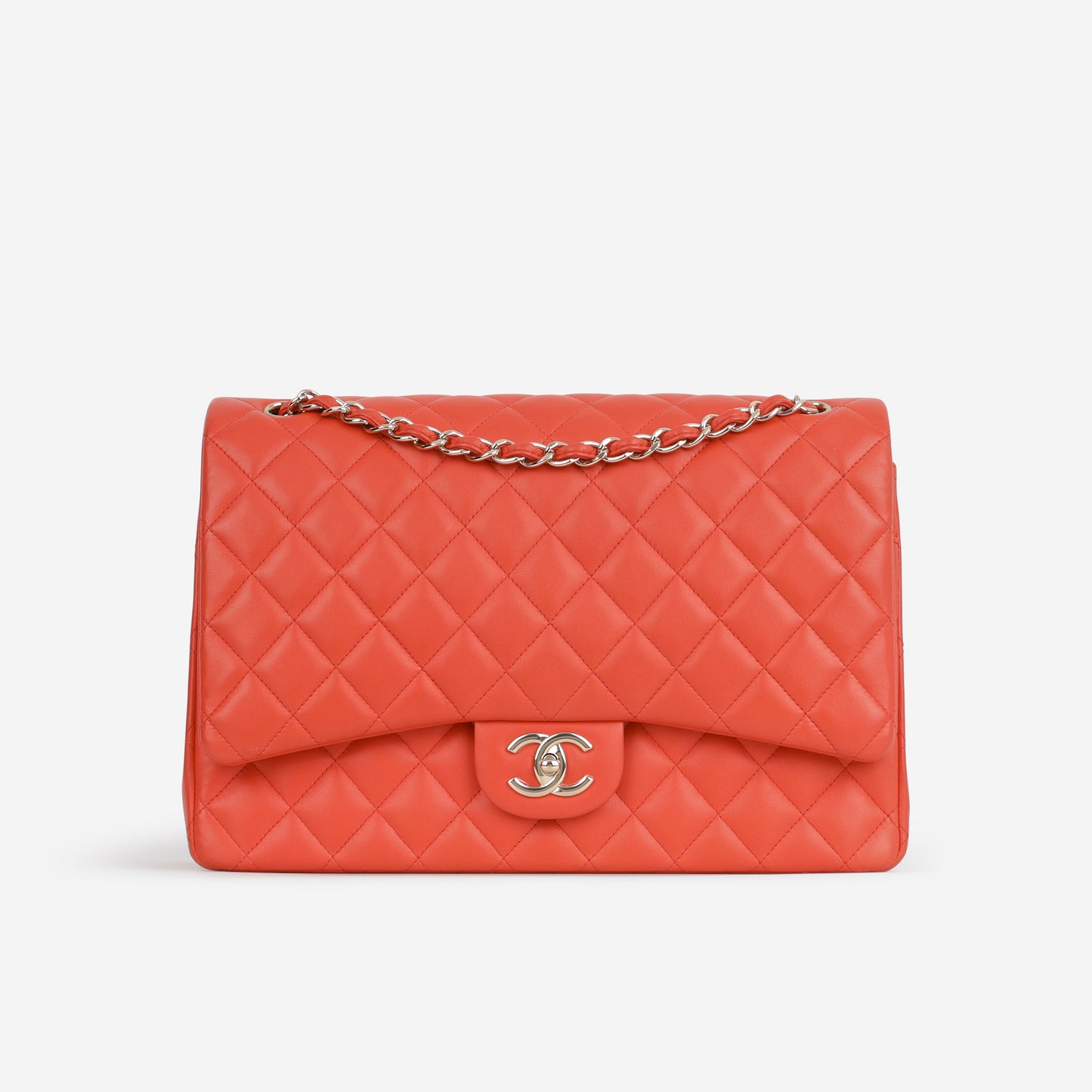 Chanel Classic Maxi Double Flap - Coral Lambskin | Champagne Gold Hardware