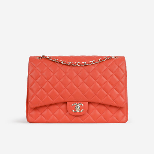 Chanel Classic Maxi Double Flap - Coral Lambskin | Champagne Gold Hardware