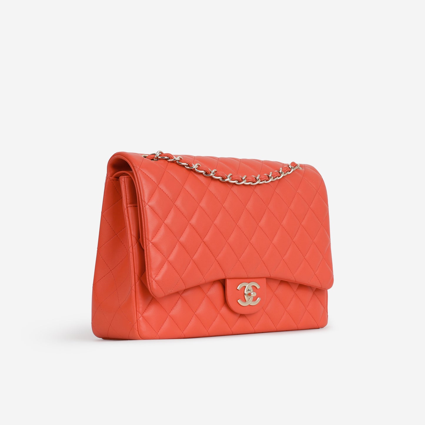 Chanel Classic Maxi Double Flap - Coral Lambskin | Champagne Gold Hardware