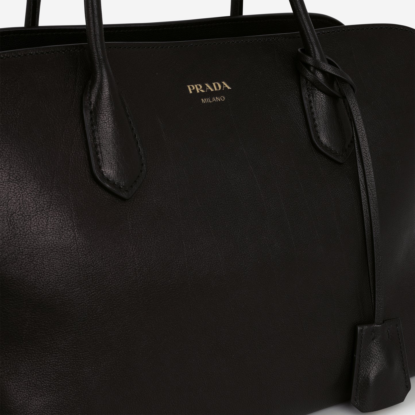 Prada Large Leather Tote Bag - Black Buffalo | Gold Hardware