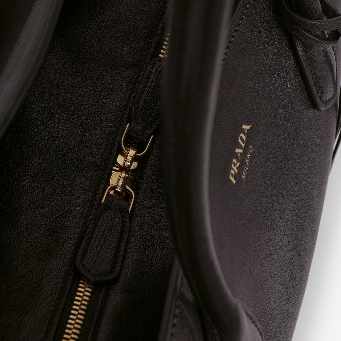 Prada Large Leather Tote Bag - Black Buffalo | Gold Hardware