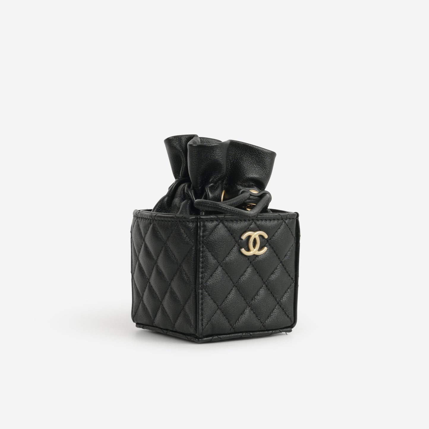 Chanel Micro Drawstring Bucket Bag - Black Lambskin | Aged Gold Hardware