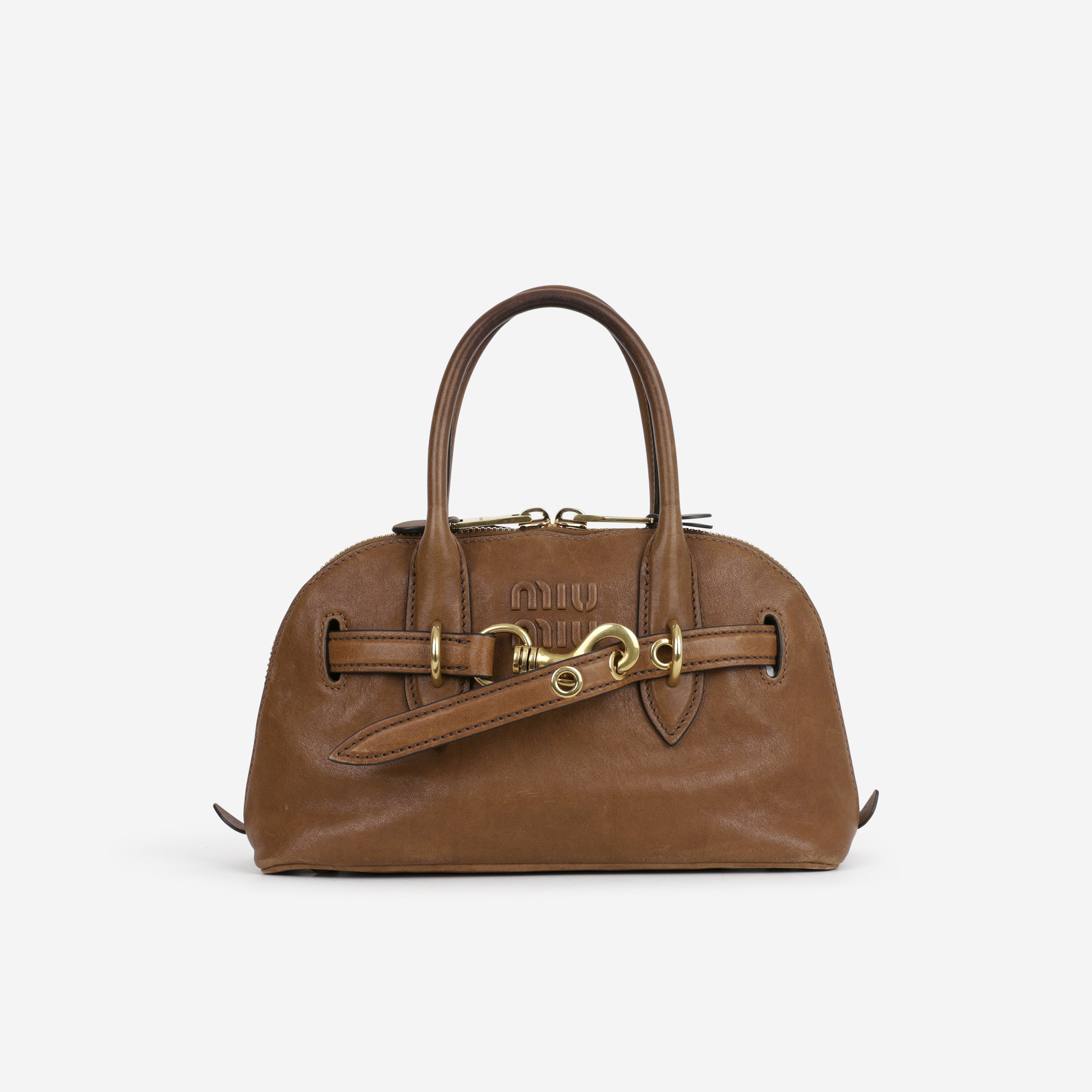 Miu Miu Small Aventure Top Handle - Oak Nappa Leather | Antique