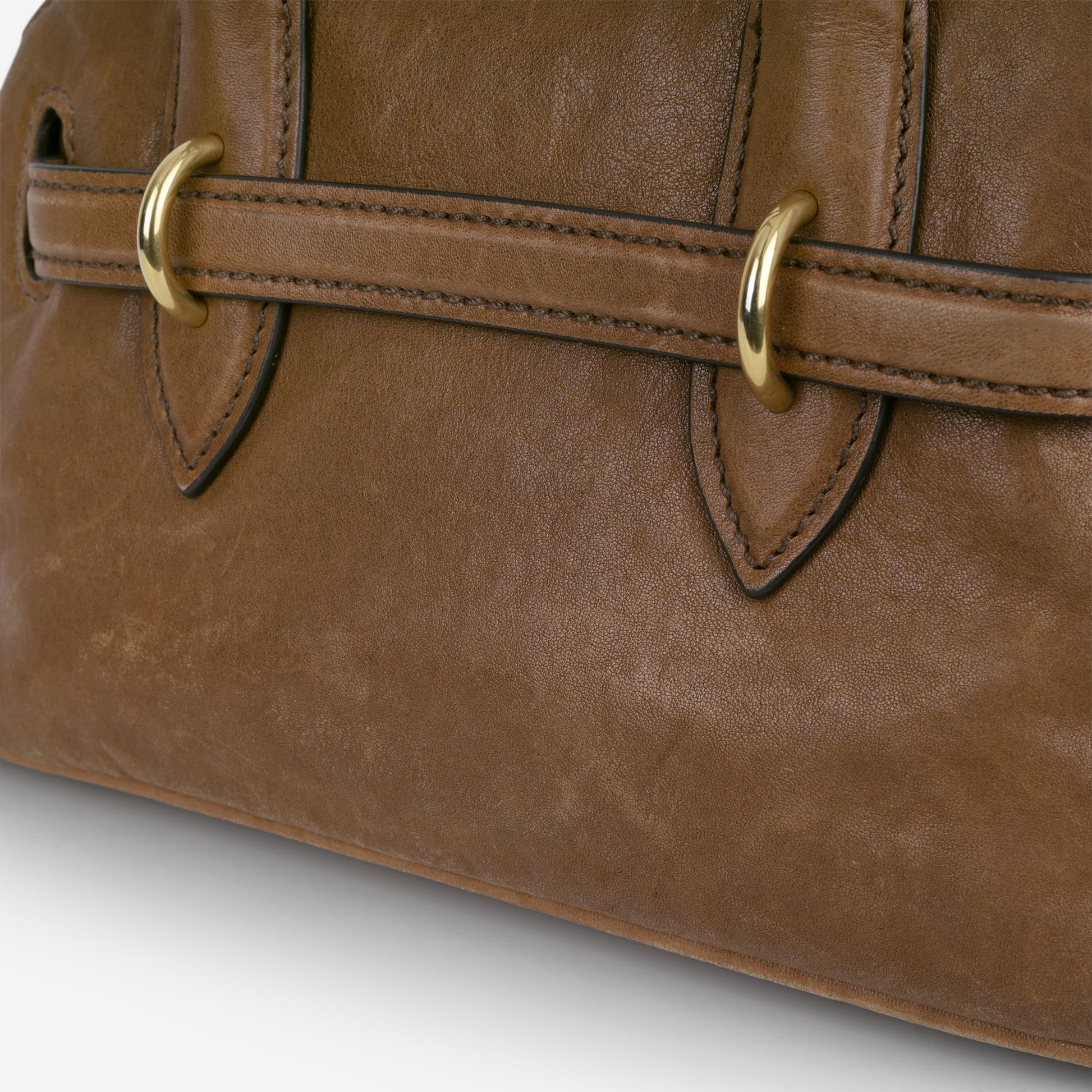 Miu Miu Small Aventure Top Handle - Oak Nappa Leather | Antique Gold Hardware - Bagista