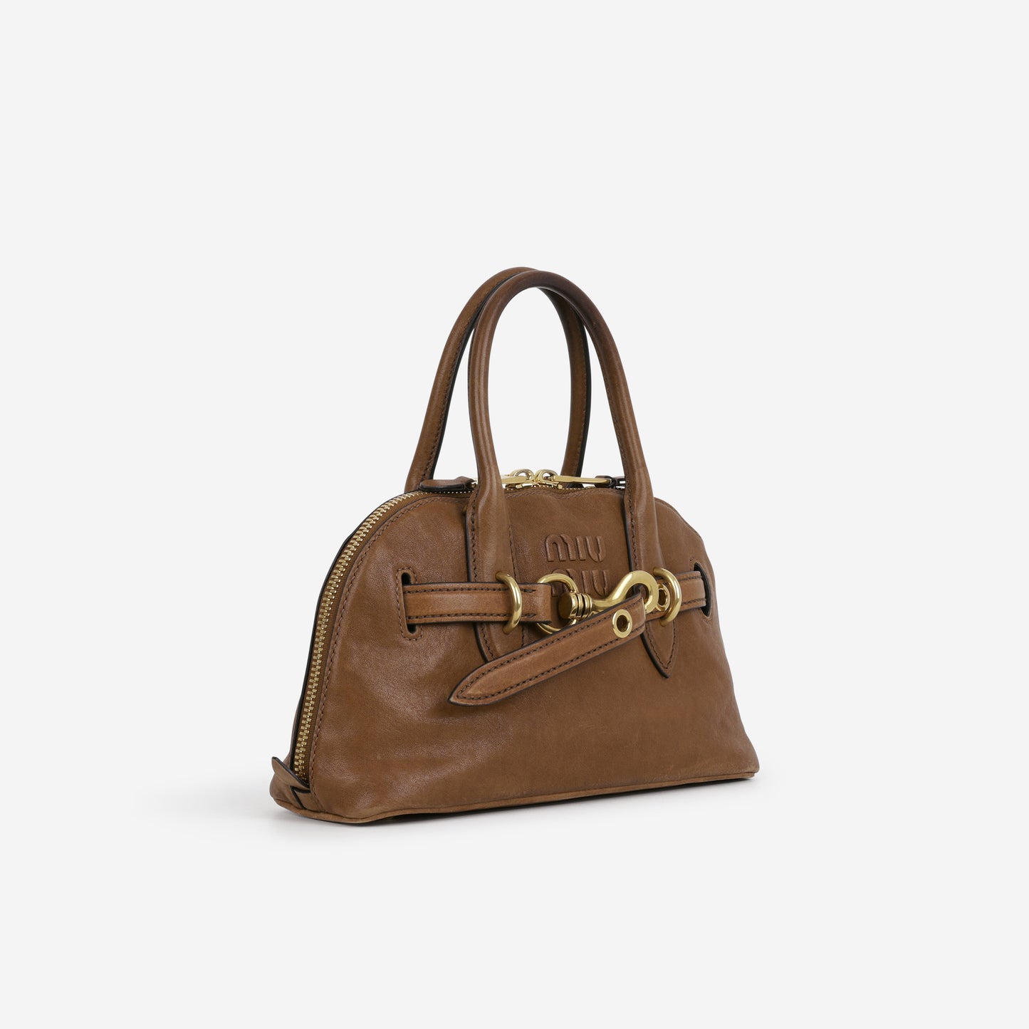 Miu Miu Small Aventure Top Handle - Oak Nappa Leather | Antique Gold Hardware - Bagista