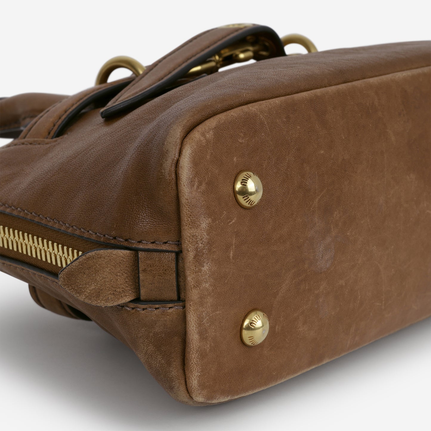 Miu Miu Small Aventure Top Handle - Oak Nappa Leather | Antique Gold Hardware - Bagista