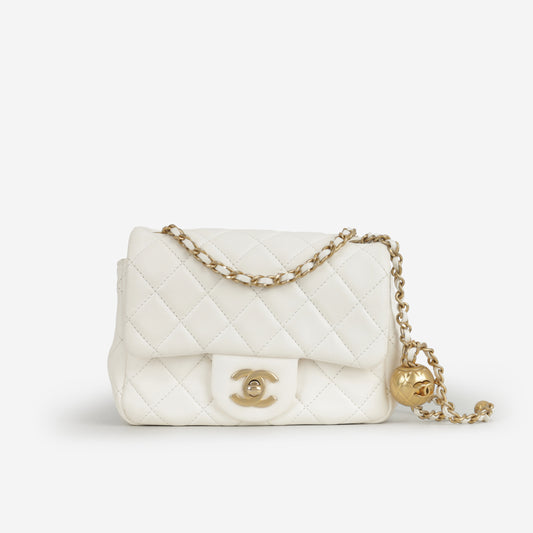 Chanel Mini Flap Square Pearl Crush - White Lambskin | Gold Hardware