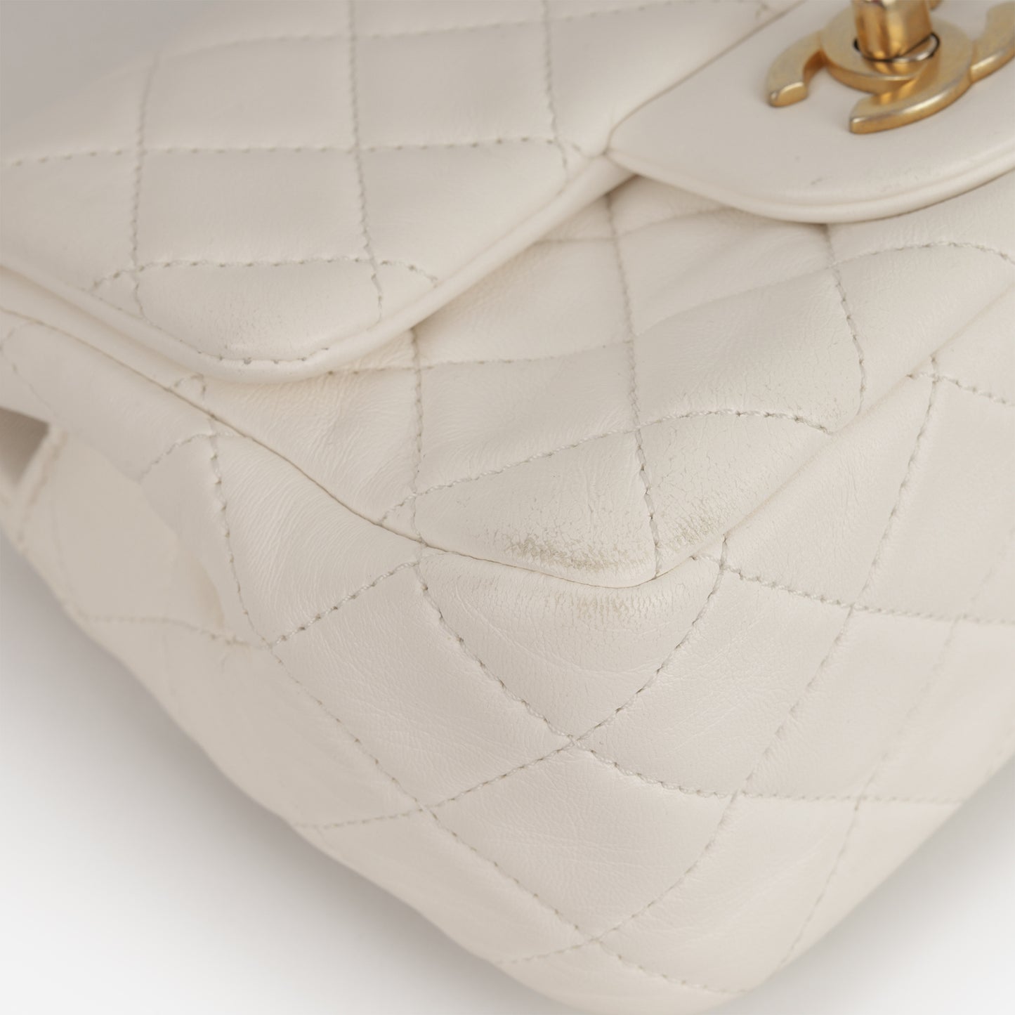 Chanel Mini Flap Square Pearl Crush - White Lambskin | Gold Hardware