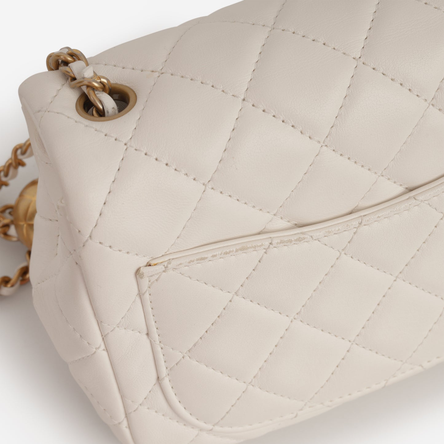Chanel Mini Flap Square Pearl Crush - White Lambskin | Gold Hardware
