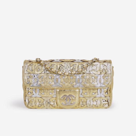 Chanel Laser Cut CC Flap - Silver / Gold Calfskin | Silver Hardware