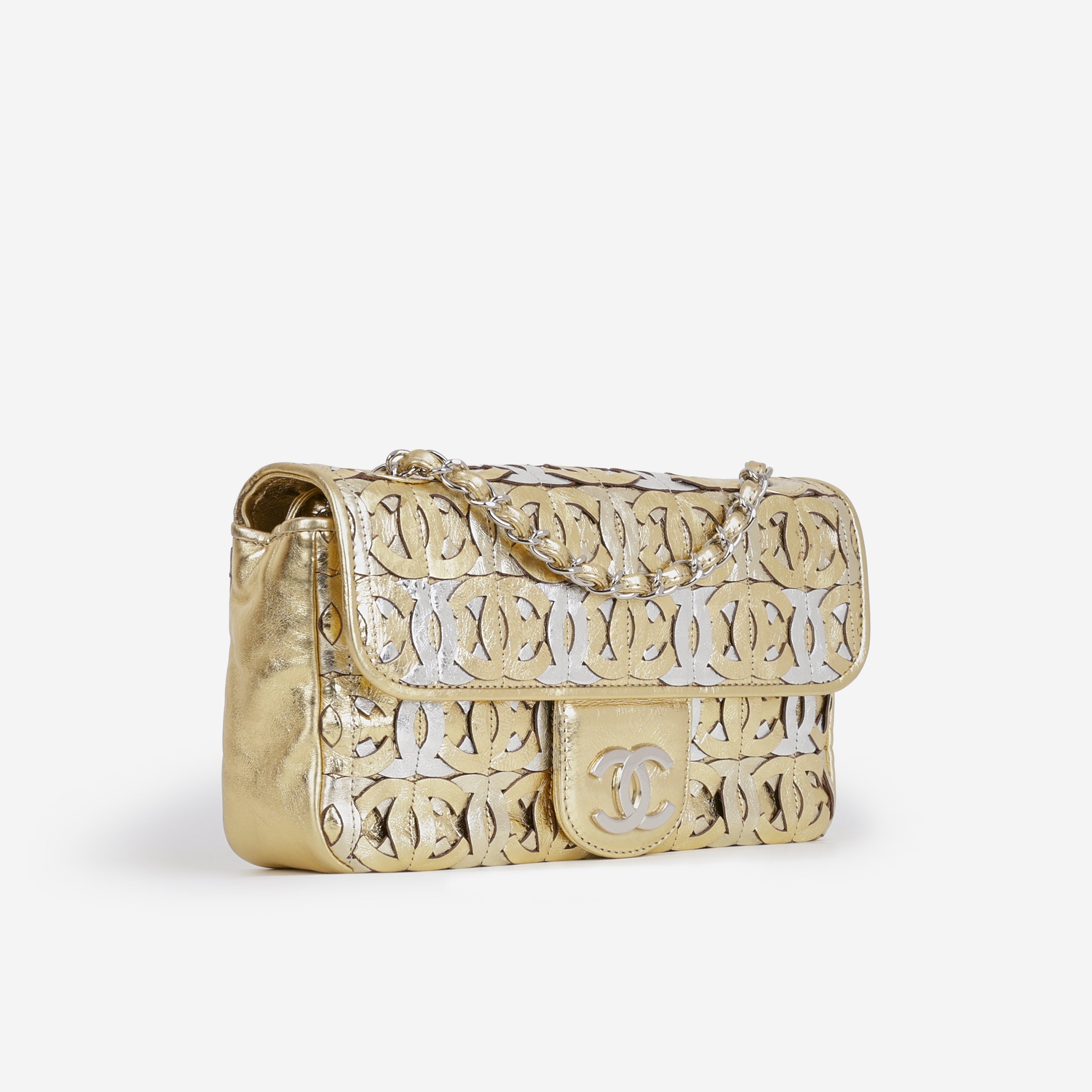Chanel - Seasonal Laser Cut Flap Bag - Gold/Silver - Pre-Loved