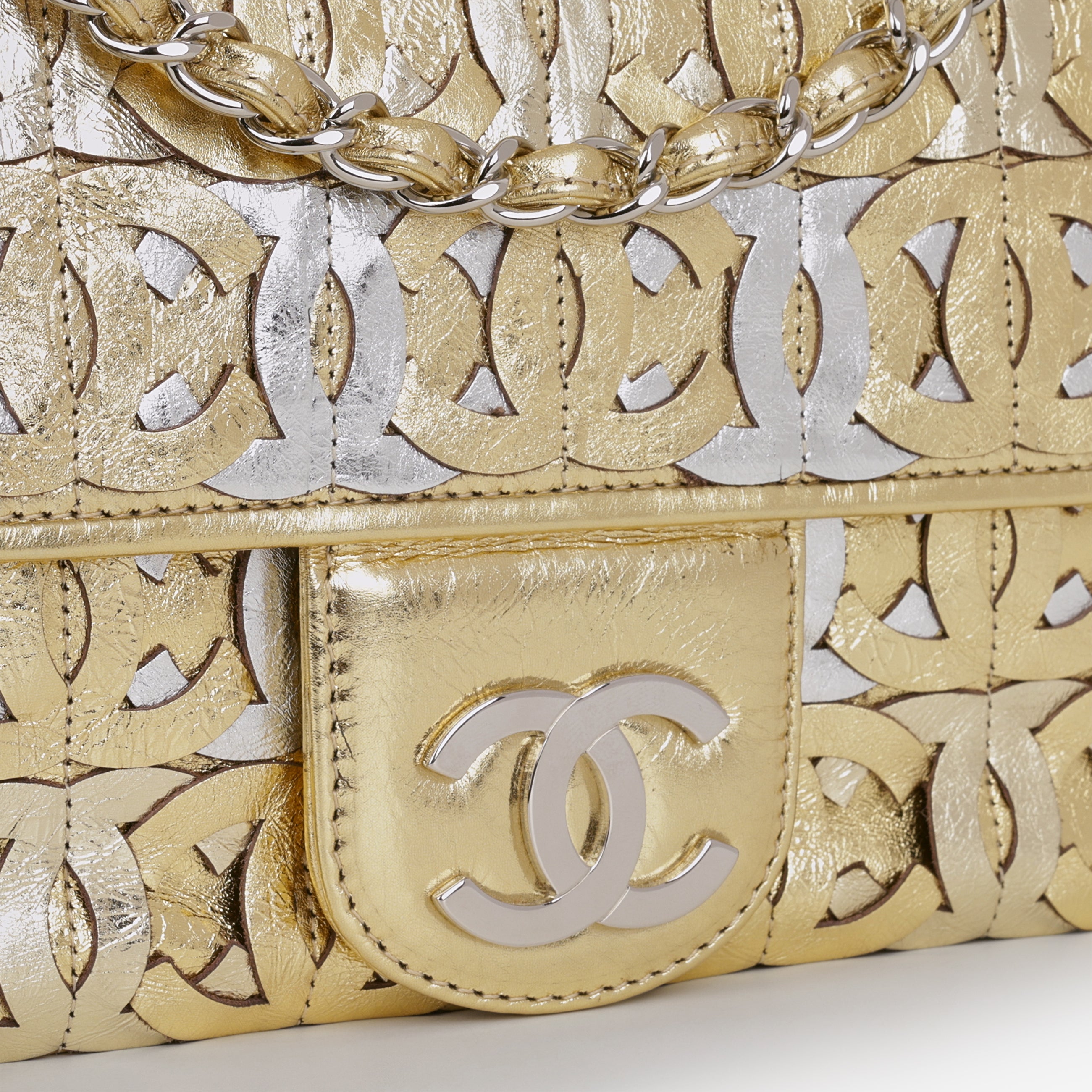 Chanel - Seasonal Laser Cut Flap Bag - Gold/Silver - Pre-Loved