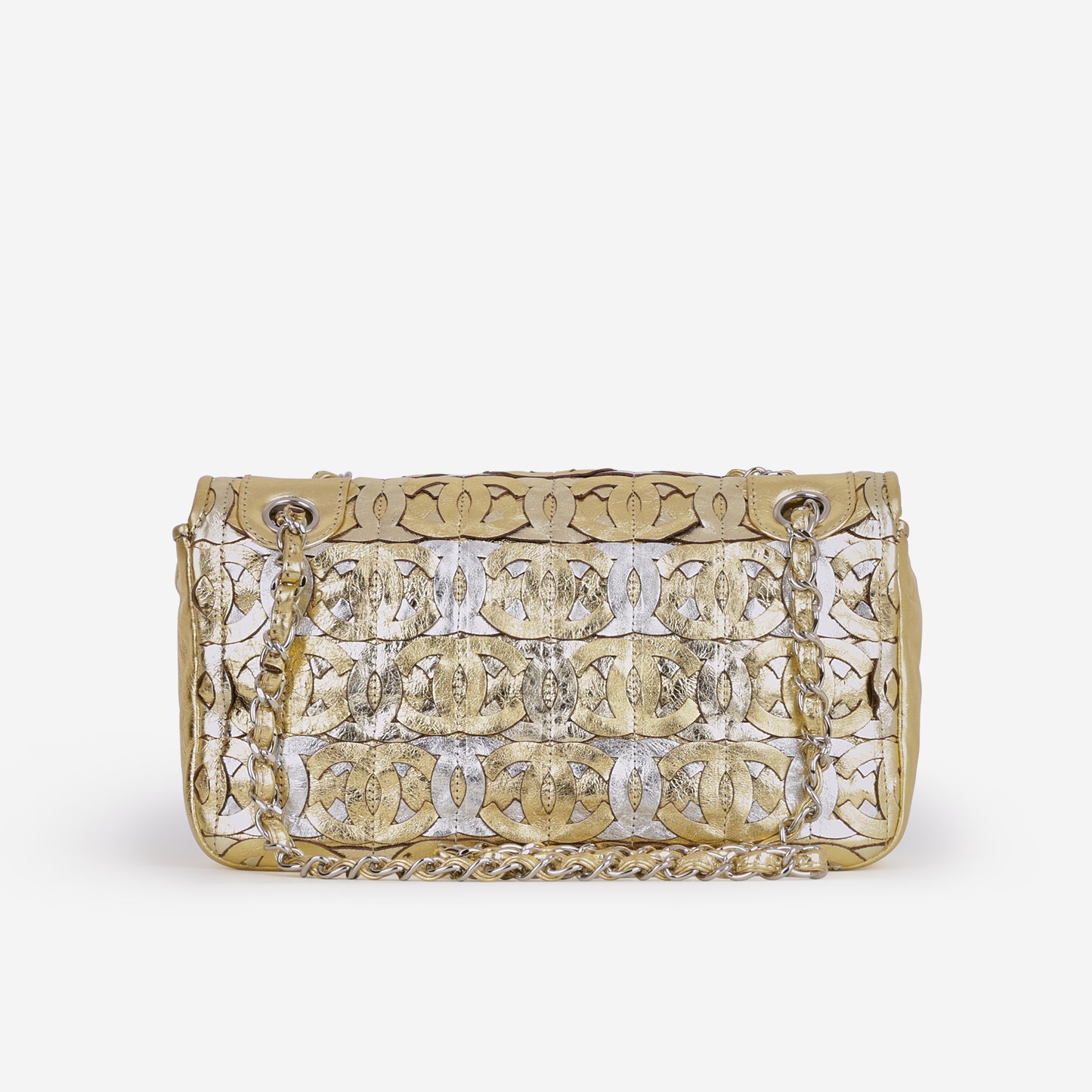 Chanel Laser Cut CC Flap - Silver / Gold Calfskin | Silver Hardware