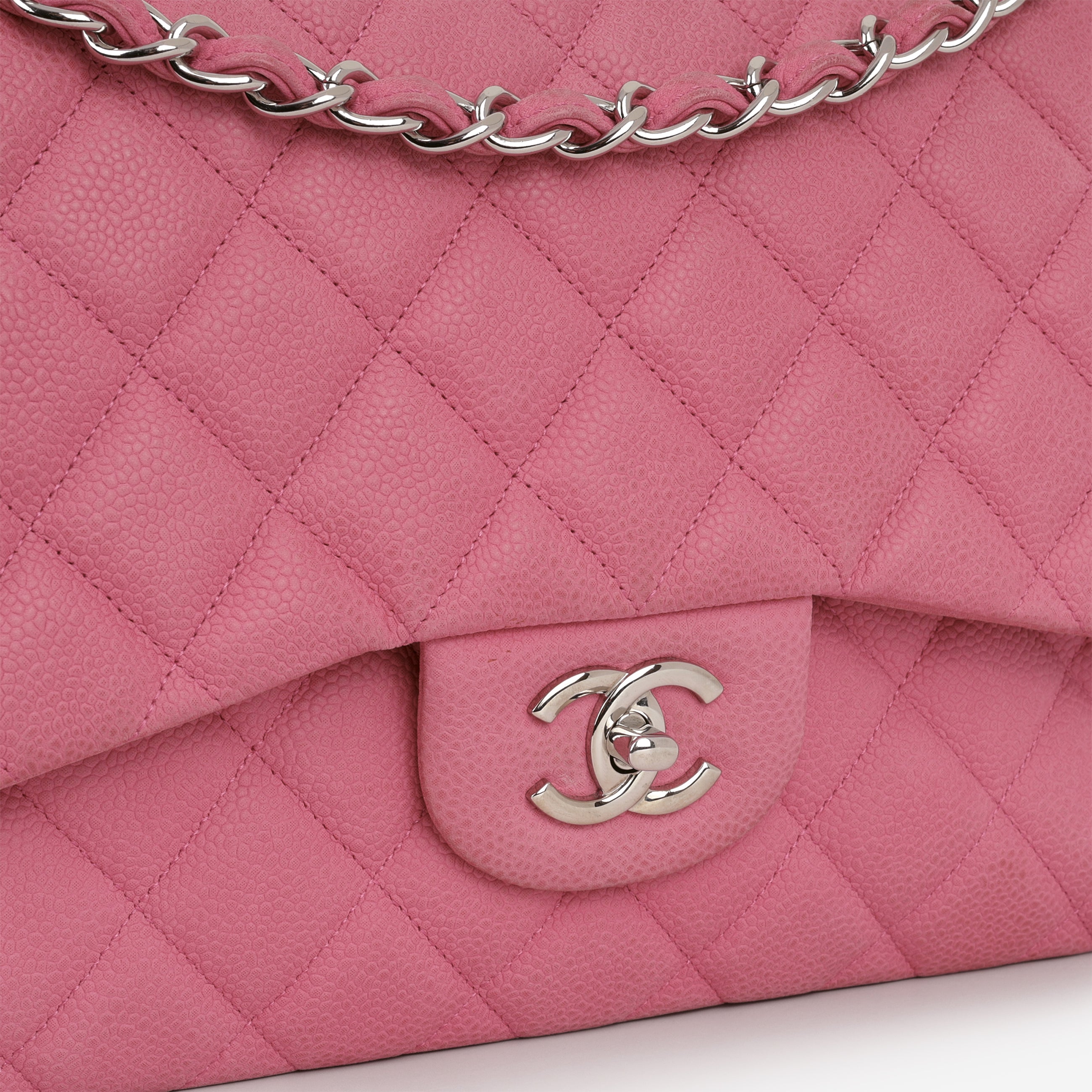 CHANEL ヴィンテージ　ピアノ　バッグ　ピンク Chanel Classic Jumbo Double Flap - Pink Matte Caviar | Silver