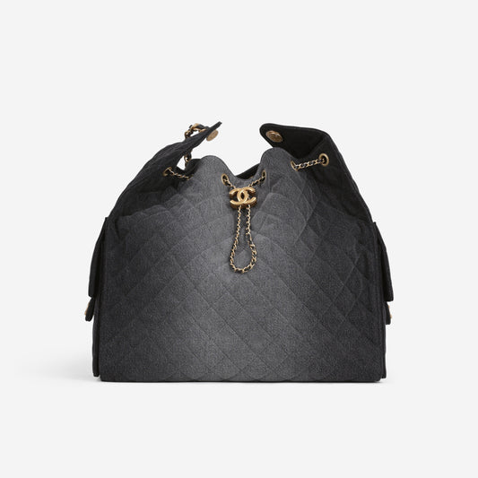 Chanel Large 25 Hobo Bag - Black Denim | Gold Hardware
