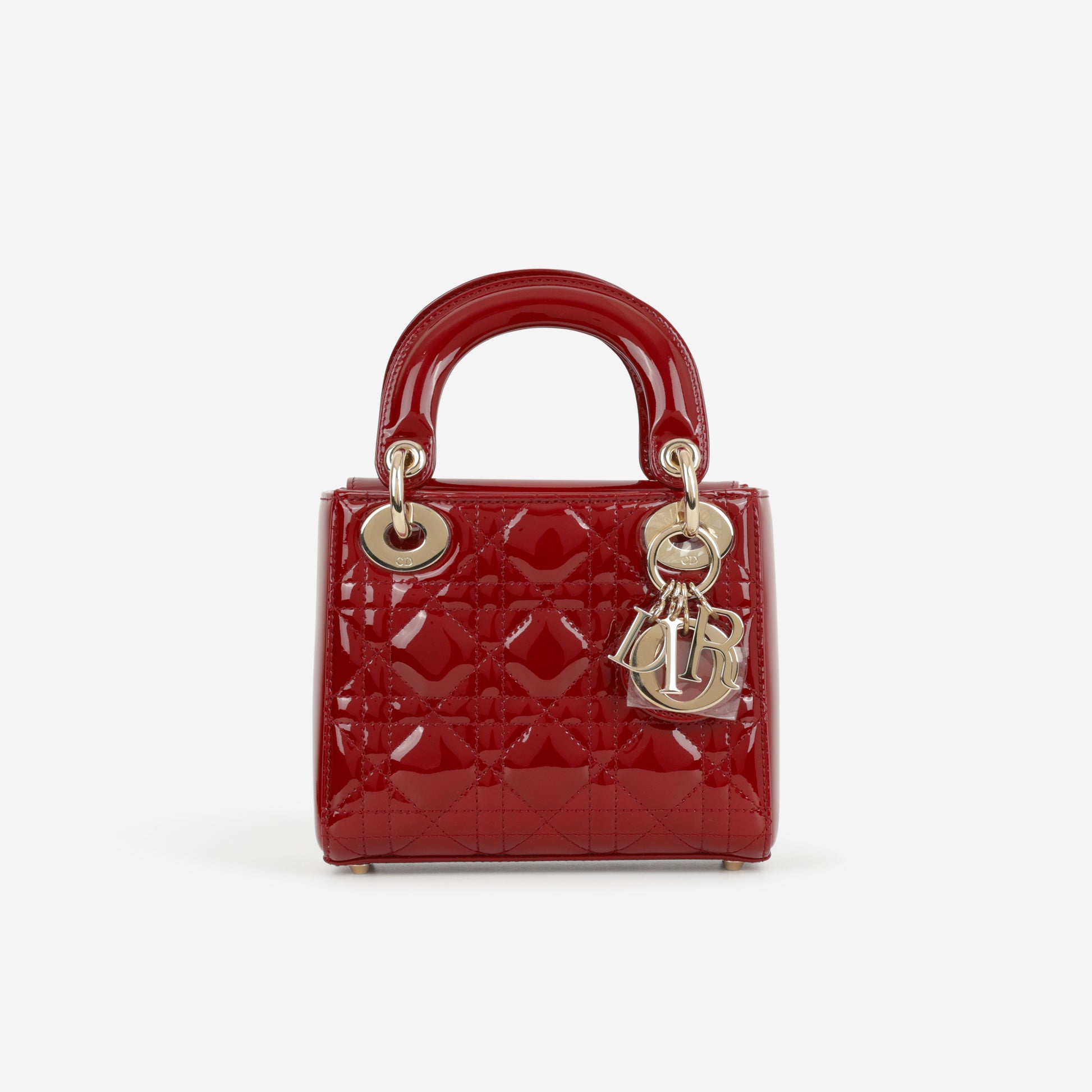 Dior Mini Lady Dior - Cherry Red Patent | Champagne Gold Hardware - Bagista