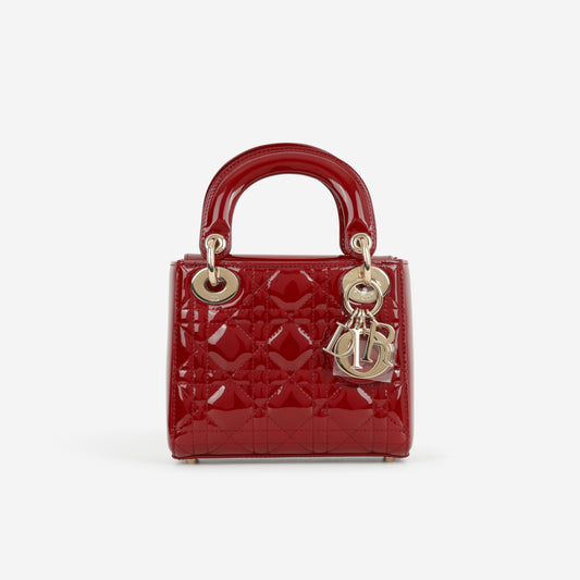 Dior Mini Lady Dior - Cherry Red Patent | Champagne Gold Hardware