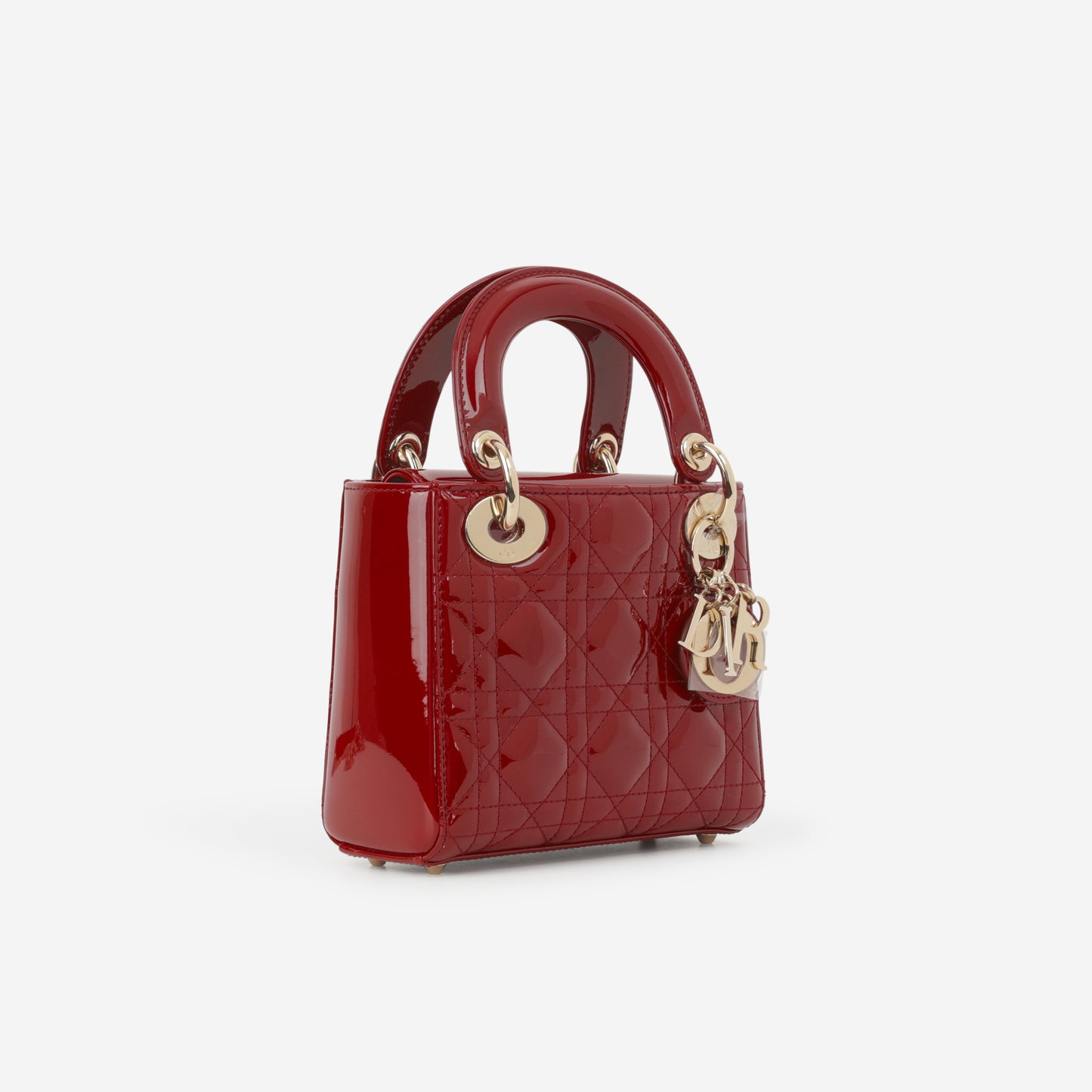 Dior Mini Lady Dior - Cherry Red Patent | Champagne Gold Hardware - Bagista